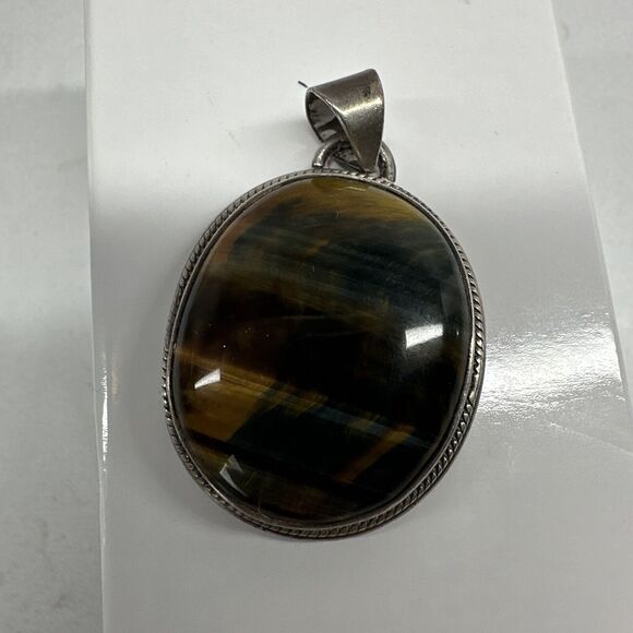 Tiger Eye Large Pendant Necklace Sterling Silver - Picture 5 of 12